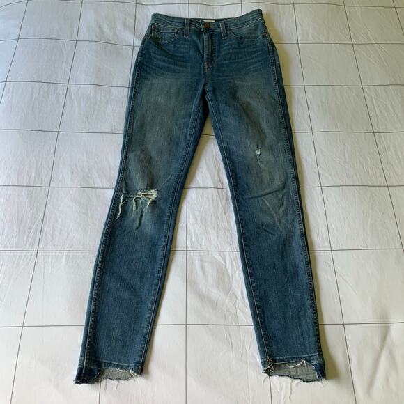 Madewell Jeans Womens 26 Curvy High Rise Drop Hem Medium Wash Distressed Blue - Picture 2 of 11